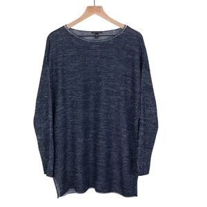 Eileen Fisher Tunic Top Medium Organic Linen Cotton Blend Blue